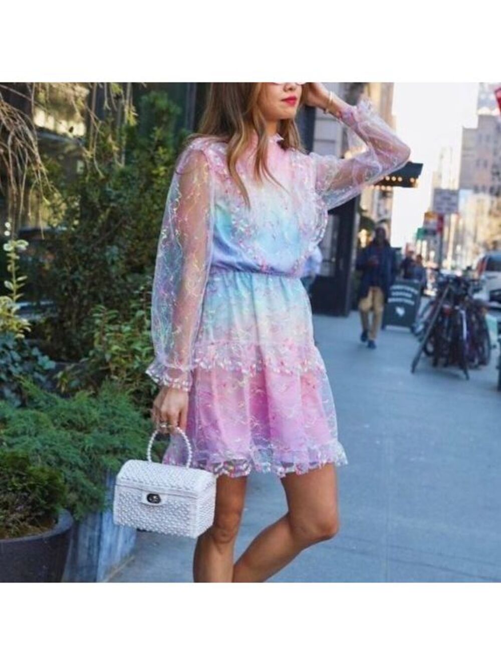 NWT Olivia Rubin Rainbow Ruffle Long Sleeve Coquette Fairy Mini Dress Size 4